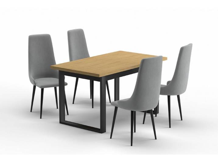 Deine Möbel 24 Essgruppe HARMONY Esstisch mit 4 Stühlen / mit 6 Stühlen, (Esszimmer-Set im Loft-Design perfekt für modernes Wohnen, 5-tlg., 140/80 cm 170/90 cm mit 4 oder 6 Stühlen), Ausziehbarer Tisch & bequeme Stühle mit Veloursbezug