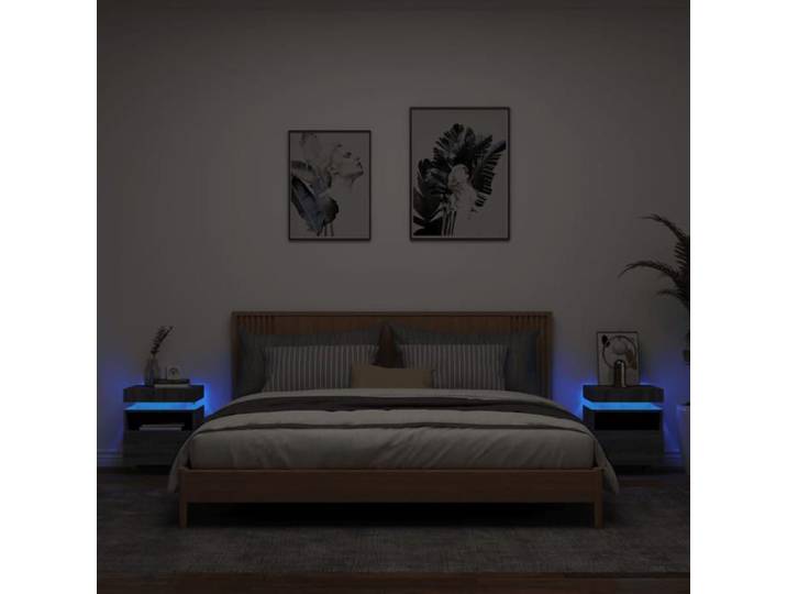 Armoires de Chevet avec Lumières LED 2 pcs Tables de Chevet avec Rangement Tables de Nuit Chambre Moderne Sonoma 836795