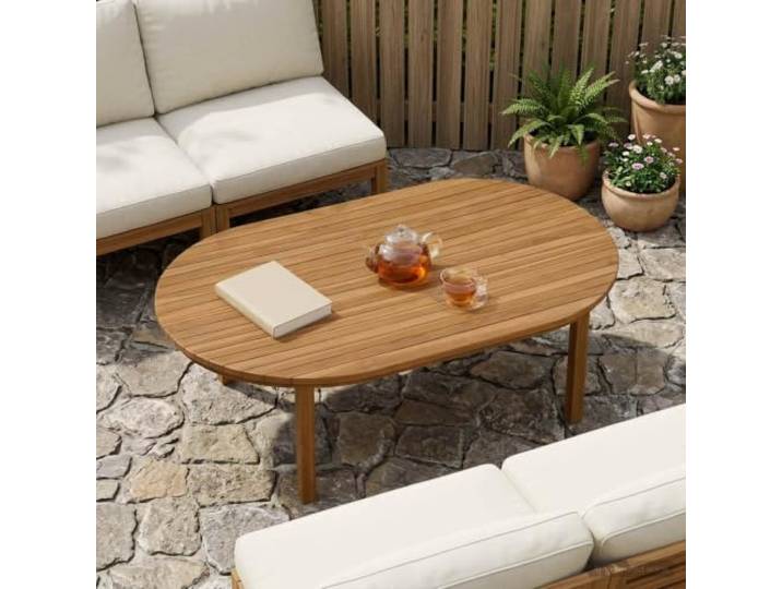 Tischplatte 120 x 70 x 3,5 cm Oval Massives Teakholz Natur Ovale Form,echtes Teakholz,wasserbasierte Oberfläche,innen und außen,natürlicher Braunton