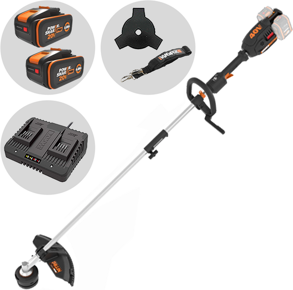 Worx NITRO WG186E - Decespugliatore multifunzione a batteria - 2x20V/4Ah