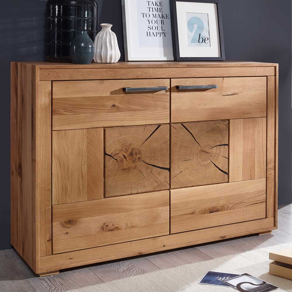 Pharao24.de Wohnzimmer Sideboard aus Wildeiche Massivholz geölt