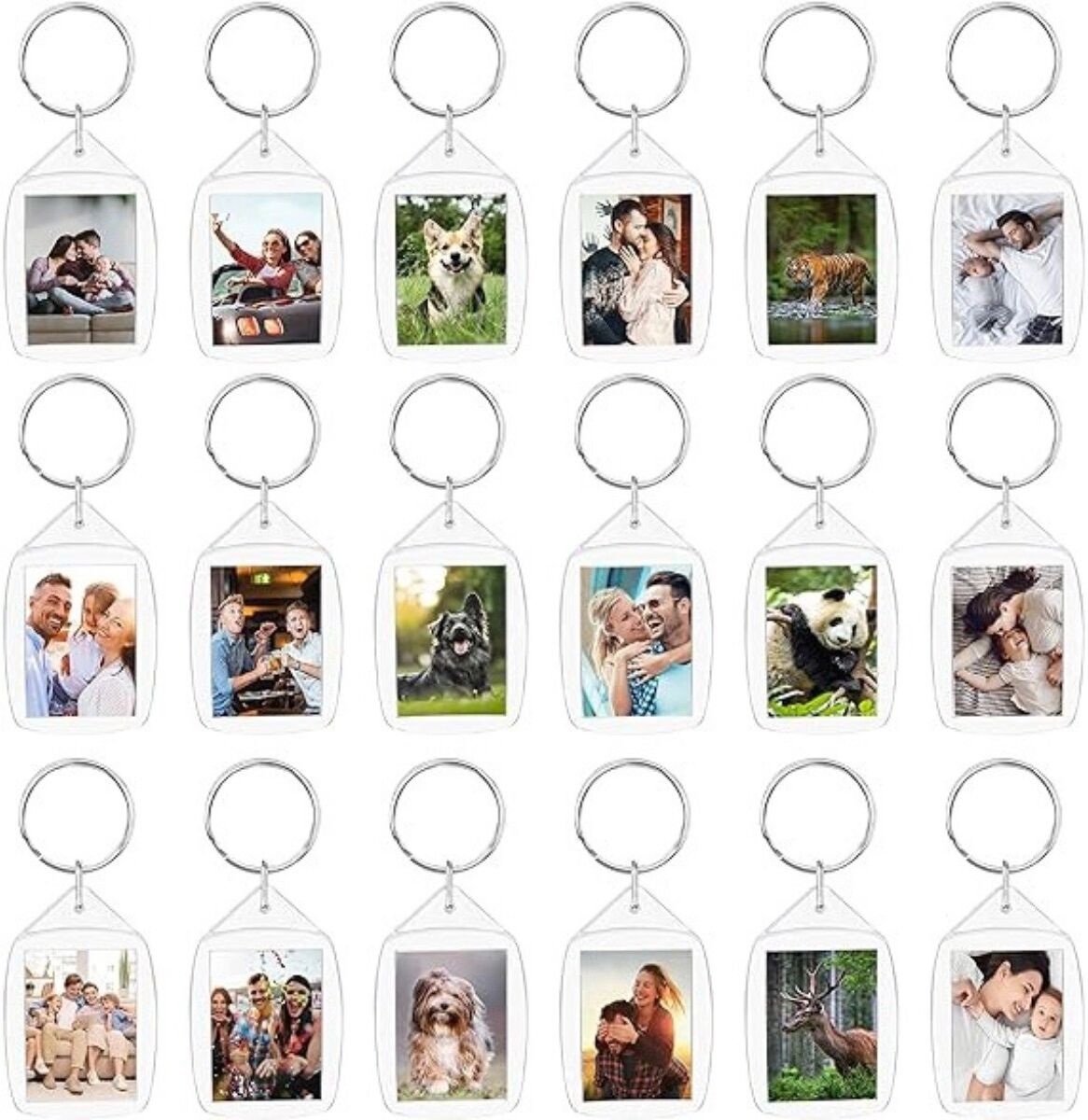 INF Bogenförmiger leerer Foto-Schlüsselanhänger – transparenter Kunststoffrahmen mit Zinklegierungsring für personalisierte