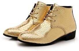 LightInthebox Men's Faux Leather Metallic Gold Boots, Fashionable Statement for Music Festivals and Casual Outings