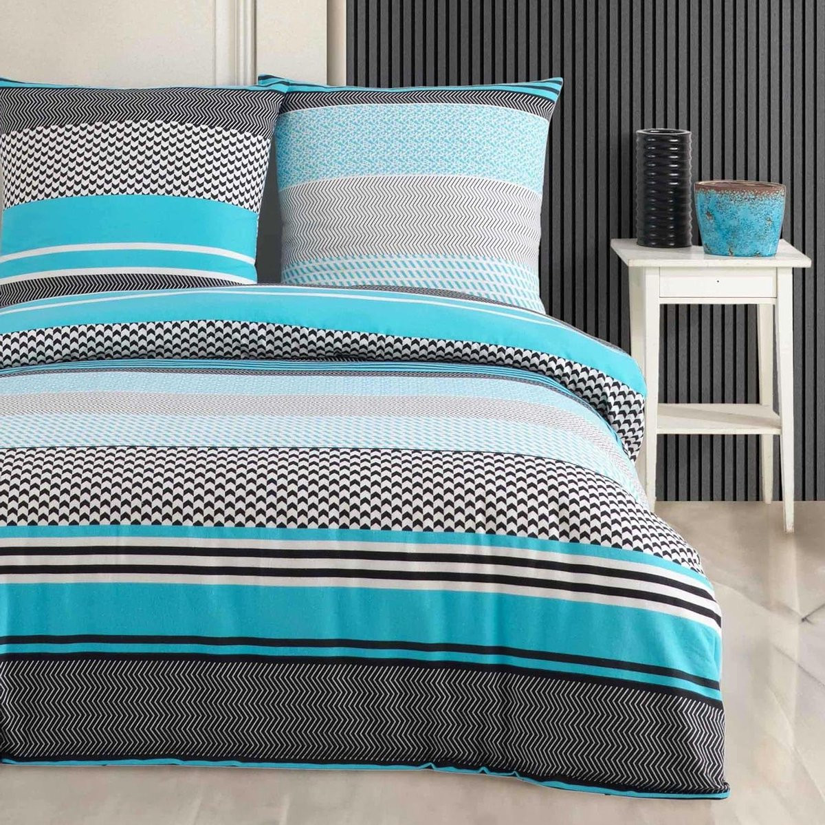Turquoise Dekbedovertrek Set van Geborsteld Flanel Katoen, 200x200 cm
