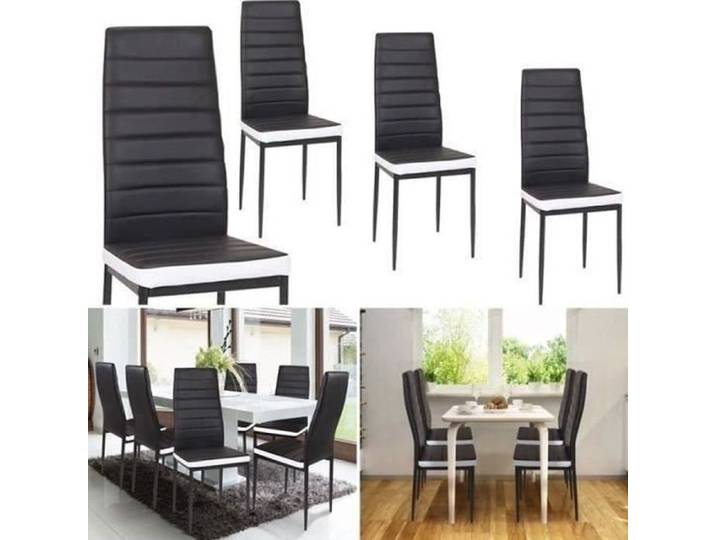 Lot de 6 Chaises de Cuisine - Contemporain - Noir - Métal - PVC - Bandeau Blanc