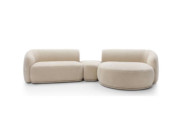 Modulare Eckcouch Bommo L-förmig mit Pouf, rechtsseitig, beige