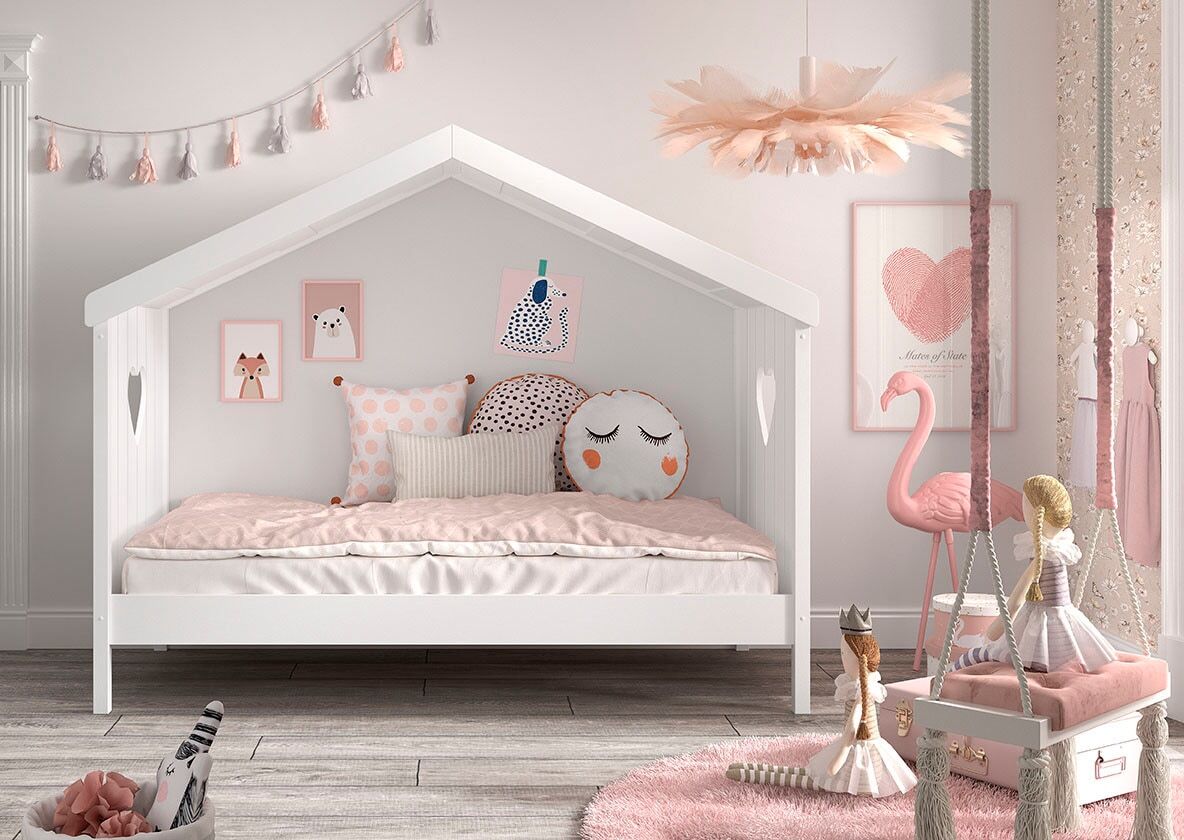 Hausbett VIPACK "Amori, inkl. Dach, Rückseitig offen, mit Rolllattenrost", weiss (weiß), B:98,7cm H:213cm L:209cm, Bettgestell Massivholz;Dachaufbau MDF, Betten, Hausbett, Liegefläche 90 x 200 cm, ein Highlight im Kinderzimmer, weiss lackiert weiß Liegefl