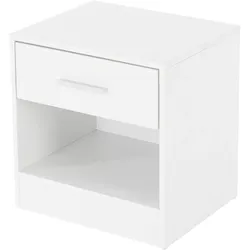 ML-Design Nachttisch Weiß 36,5x38,5x30 cm Holz Alu Griff Nachtschrank Nachtkonsole Beistelltisch Schlafzimmer