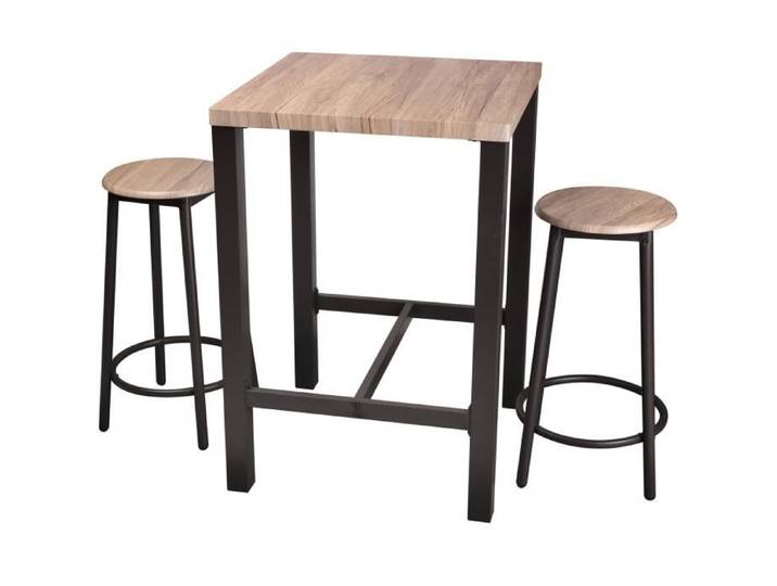 Urban Living - Table de bar carrée avec 2 tabourets ronds design industriel DOCK - Noir