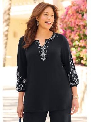 Plus Size Women's AnyWear Kurta Top by Catherines in Black (Size 5X)