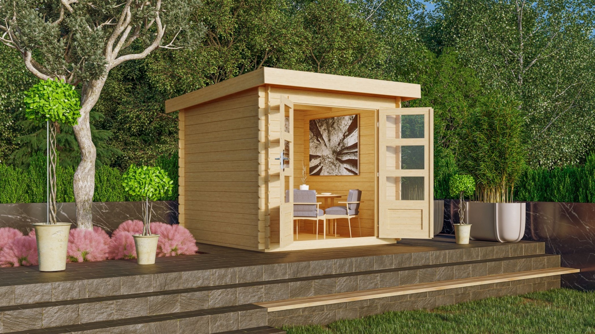 Gartenhaus Blockbohlenhaus Gerätehaus Bastrup 2 naturbelassen 237x237x217 cm