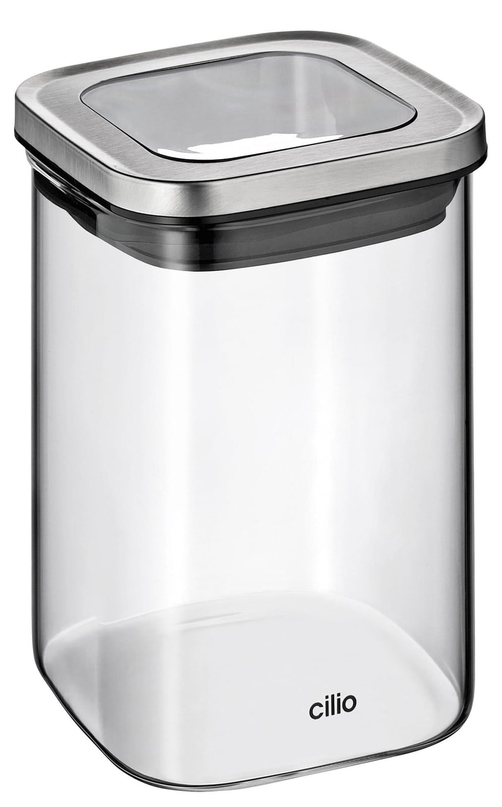 Dripio Voorraadbus CUBO van borosilicaatglas met roestvrijstalen deksel, 1 liter