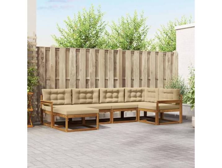 RJPLMFV Außensofa, 6-teilig, Massivholz, Akazienholz Lattenrost-Design, Rückenlehne, modular, pflegeleicht, für Garten und Terrasse