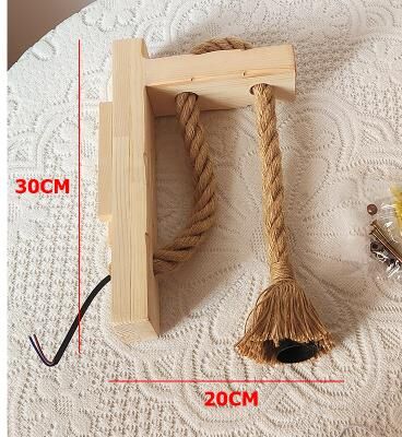 Friendly Fresh Finds Vintage Industrial Hemp Rope Wall Lamp With Wooden Base Rustic Wall Sconce For Bedroom Hallway wood Color b no Light Bulb