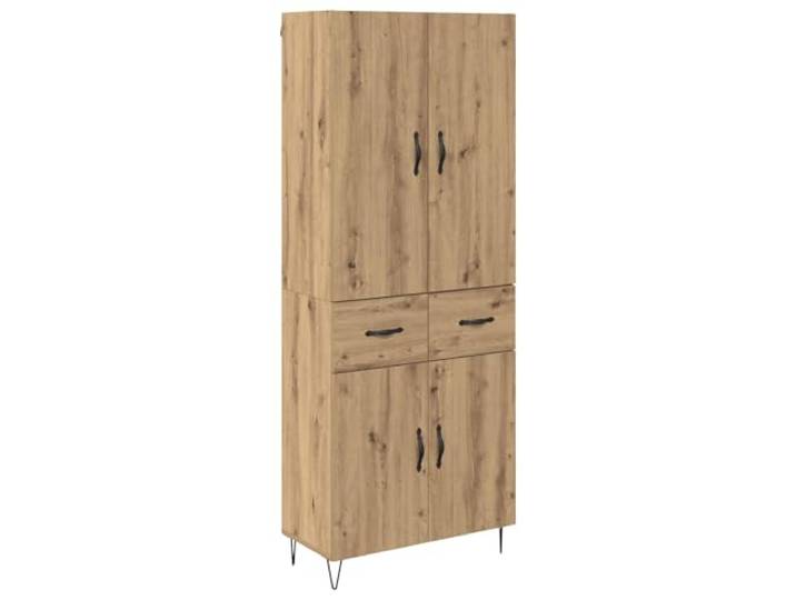Roanoer Highboard 2-TLG. Artisan-Eiche 69,5x34x180 cm Holzwerkstoff Funktionaler Vitrinenschrank fürs Esszimmer mit Glas-Elementen, Metallgriffen und geräumigen Fächern.