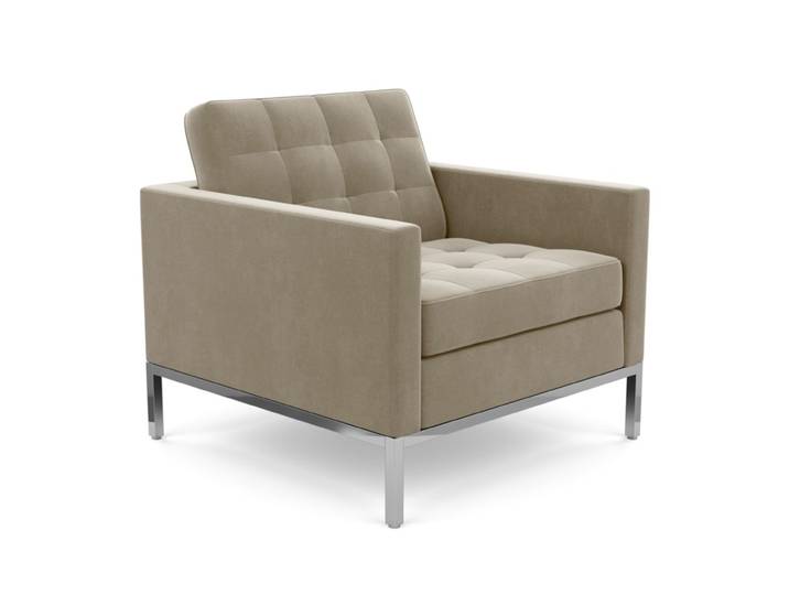 KNOLL fauteuil FLORENCE en tissu (Knoll Velvet Silver - Revêtement Cat. B et structure en acier chromé)