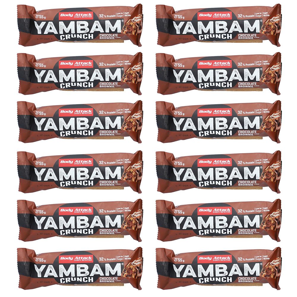 Body Attack Yambam Crunch Riegel Schokolade Brownie 12x 12x55 g