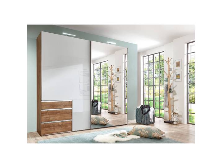 Schwebetürenschrank Level 36 D IV 250 x 216cm Weiß/Hochglanz Weiß/Eiche Dekor