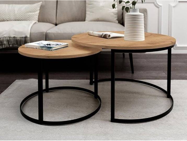 Beautysofa Couchtisch Industra, mit Metallgestell, runde Couchtische für Wohnzimmer, Holztischplatte