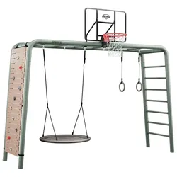 BERG PlayBase Large TL Grün »Ultimate-Set« inkl. Nestschaukel, Turnringen, Basketballkorb und Kletterwand