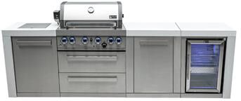 Mont Alpi Grills "Mont Alpi 107""W x 23""D Deluxe Stainless Steel Premium Modular Outdoor Kitchen Island with Refrigerator + 32""W 4-Burner BBQ Grill"