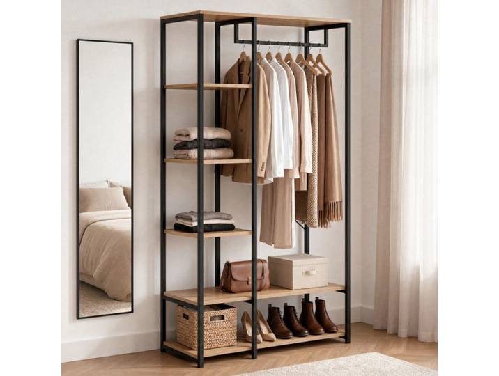 IDMARKET Dressing penderie étagères L. 90 cm DETROIT design industriel