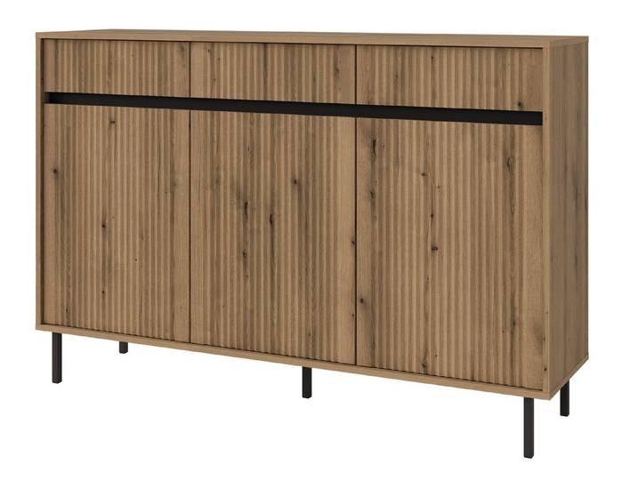 Beautysofa Kommode OXFORD mit 3 Türen und 3 Schubladen (Modernes Design mit geriffelten Fronten, Schwarze Metallfüße), geriffelten Fronten, Metallfüßen