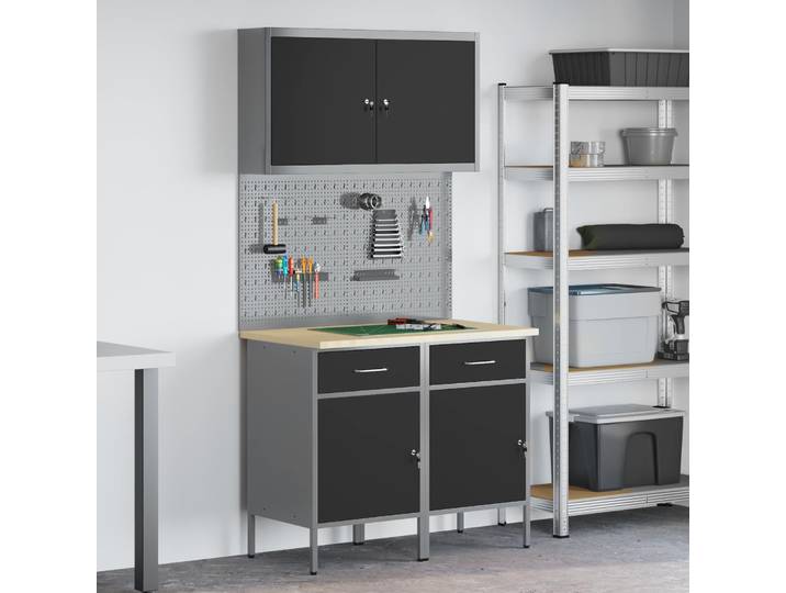 vidaXL Werkbank mit Speicher 5 stk. Schwarz Ingenieure Holz und Stahl