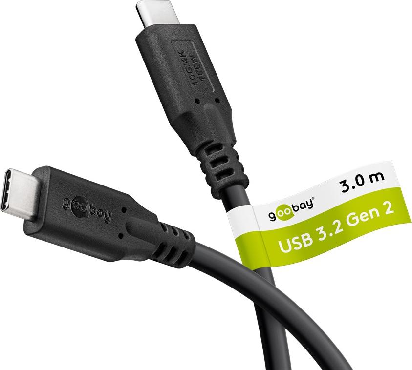 50x Goobay 74203 USB-C-Kabel, USB 3.2, 100 W, 10 Gbit/s, Power Delivery, 3 m, 3 m, schwarz - USB-C-Stecker > USB-C-Stecker