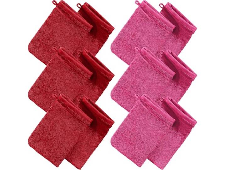 Erwin Müller Waschhandschuh Heidelberg 12er-Pack Walk-Frottier rot-pink Größe 15x21 cm