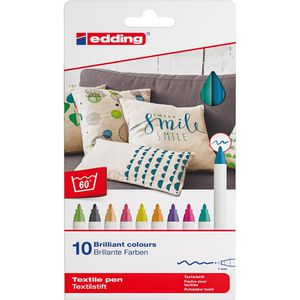 Edding Textilmarker 4600 Fun, farbig sortiert, Strichbreite 1mm, waschfest bis 60 Grad, 10 Stück