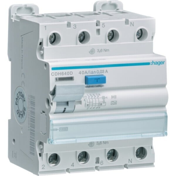 Hager FI-stroomonderbreker 4-polig 40A 30mA 10kA CDH640D