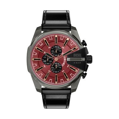 Chronograph DIESEL "Mega Chief Slim", rot (schwarz, weinrot, weinrot), Armbanduhren, Herren, anthrazit, Chronograph, Quarzuhr, Armbanduhr, Lederarmband, analog, Tag, Stoppfunktion