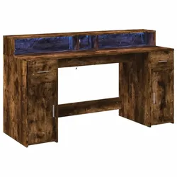 Helloshop26 - Schreibtisch Arbeitsplatz Computermöbel Schreibtisch mit LED-Beleuchtung geräucherte Eiche 160 x 55 x 91 cm braunes 02_0023786