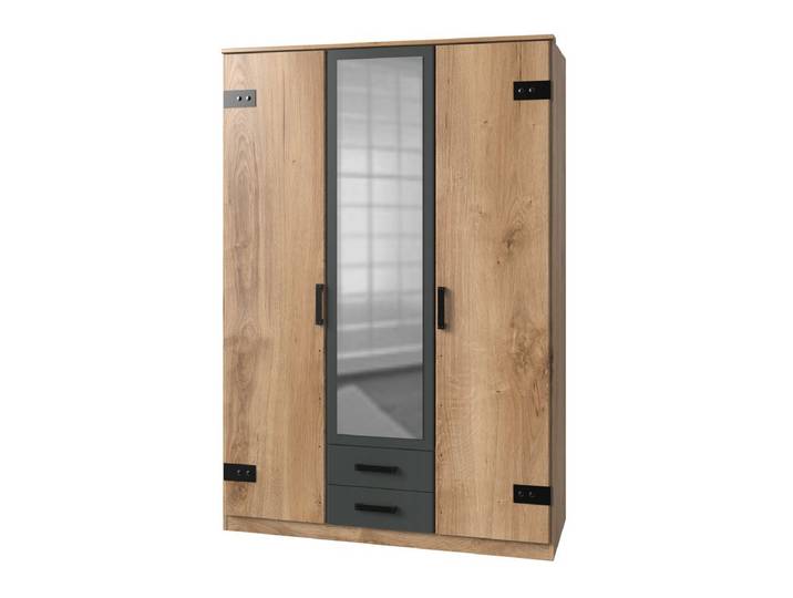 Kleiderschrank mit Spiegel Plankeneiche - graphit - 135 cm LIVERPOOL