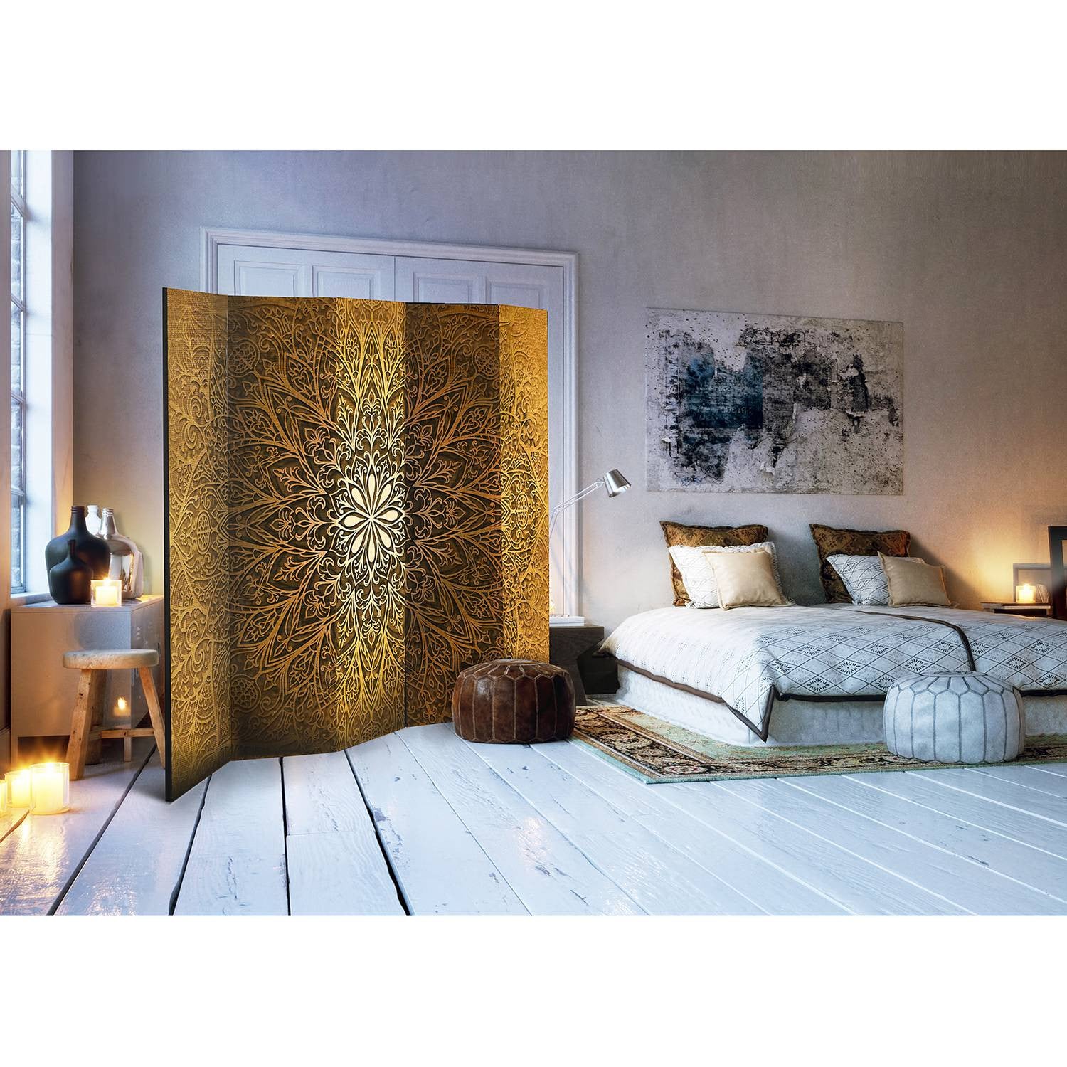 home24 Kamerscherm Sacred Circle 5-delig goud vlies B: 225 cm, H: 172 cm