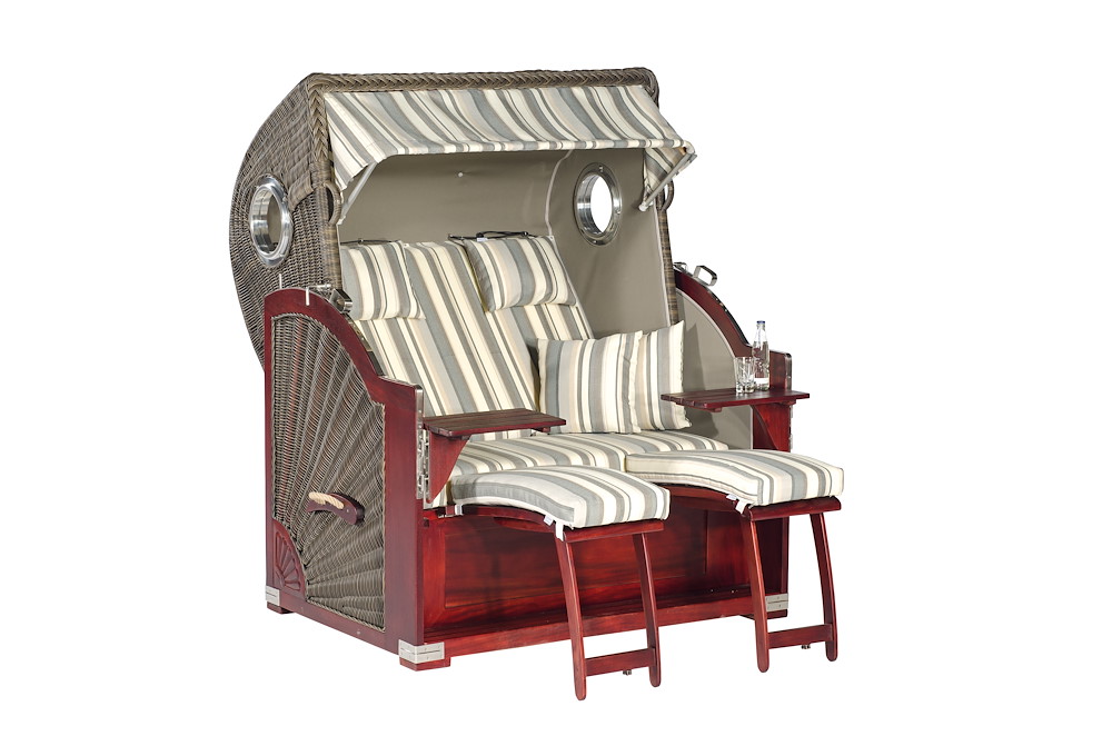 MUESING Strandkorb Rustikal 500 Plus- Comf.,Bullaug.,cappu.Stoff1225 16884471