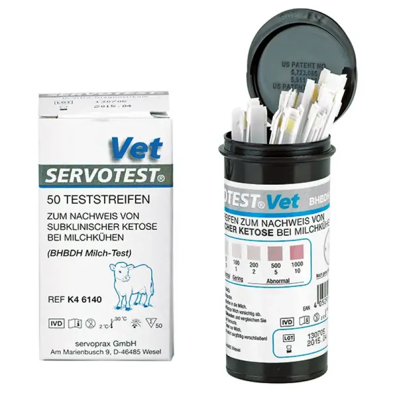 Servoprax GmbH SERVOTEST VET Ketose Teststreifen (50 Stück)visuell ablesbare Eintauch-Teststreifen in Milch zur Keton Messung K46140