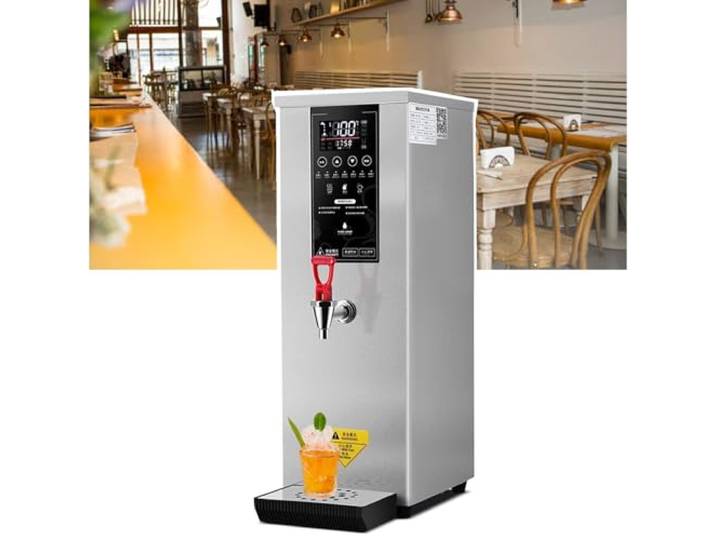 RoyceBee 25-l-Wasserspender, Gewerblicher Wasserkocher mit Edelstahl-Heizrohr, 60L/h Schrittweise schnelles Aufheizen, Elektrischer Wassererwärmer für Kaffee, Tee, Restaurant, Büro,Silver