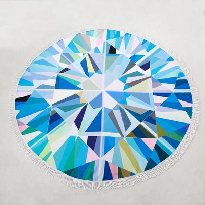LCM Home Fashions "61"" Psychedelic Geometry Round Beach Towel With Cotton Fringes - 61 Inches"