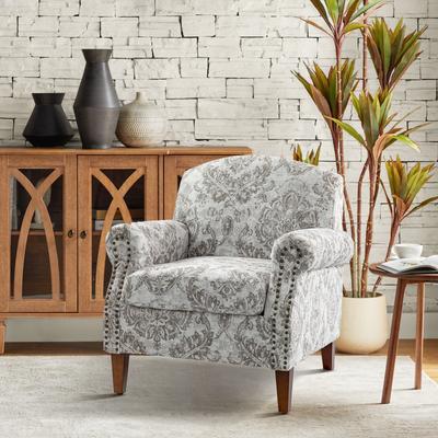 "HULALA HOME Giampiero 31"" Farmhouse Wooden Upholstery Floral Armchair with Nailhead Trims"