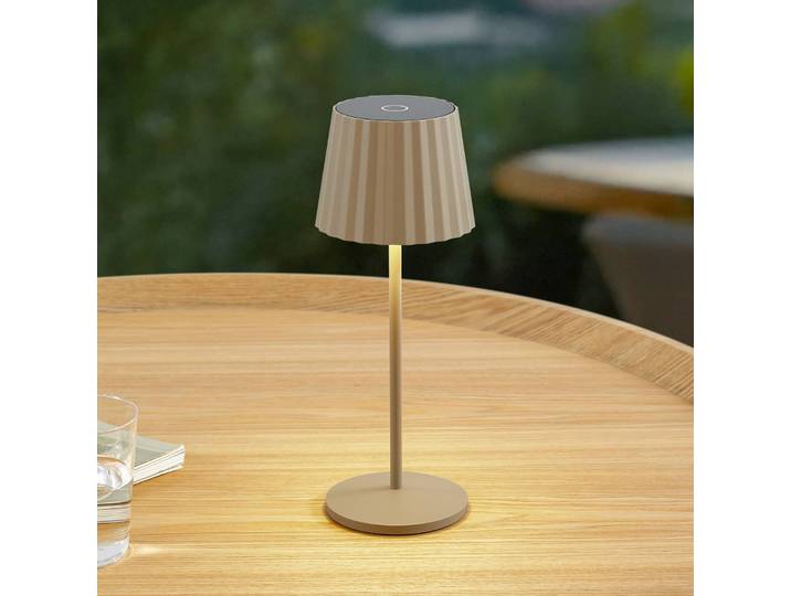 Lindby LED-Akku-Tischleuchte Esali, beige, Metall, IP65 Esali Lindby, dimmbar, creme / amber, für Wohn- / Esszimmer, Aluminium, Modern