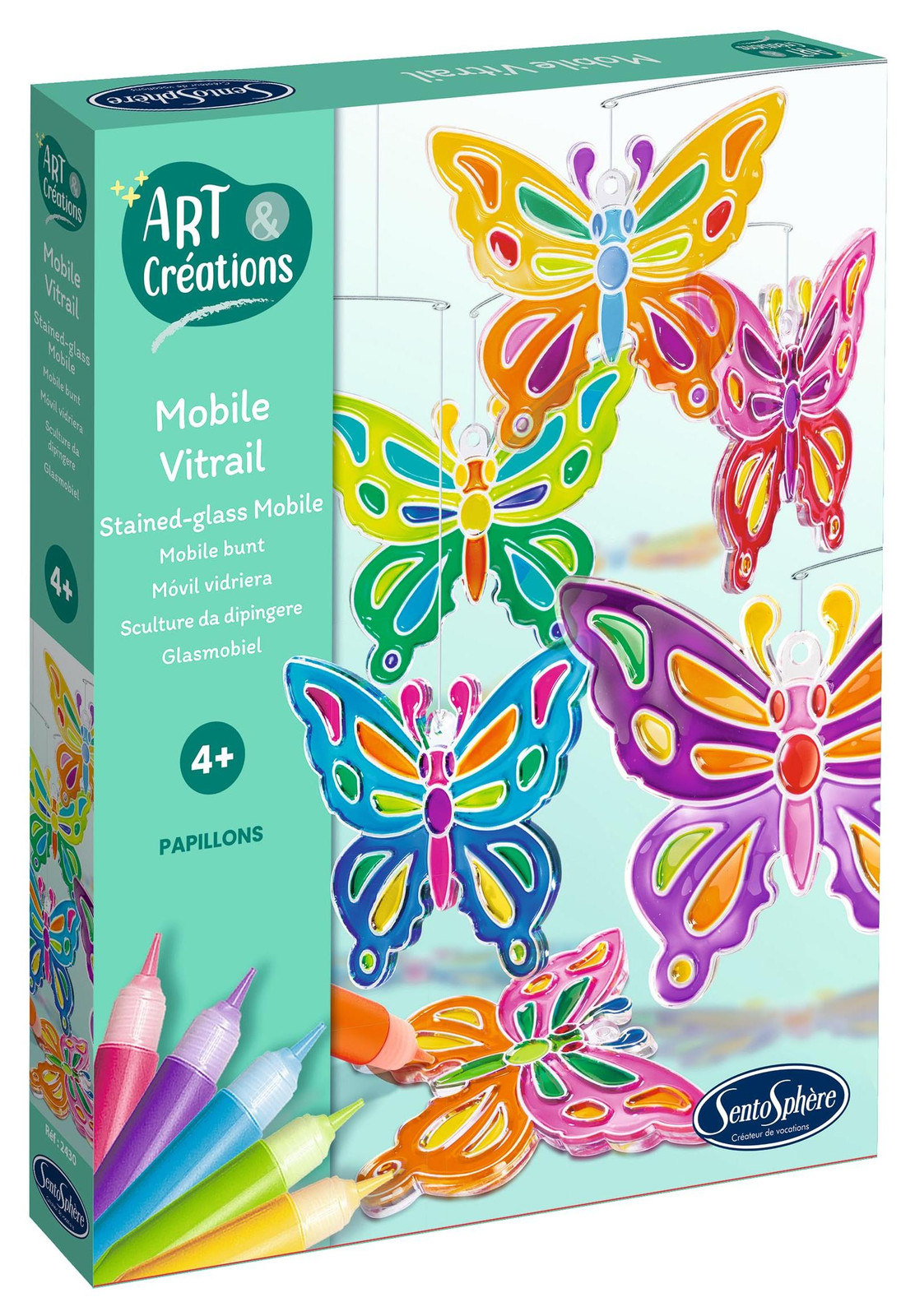 Art & Creations SentoSphere Glas-in-lood Mobiel - Vlinders - Creatieve decoratie voor kinderen vanaf 4 jaar
