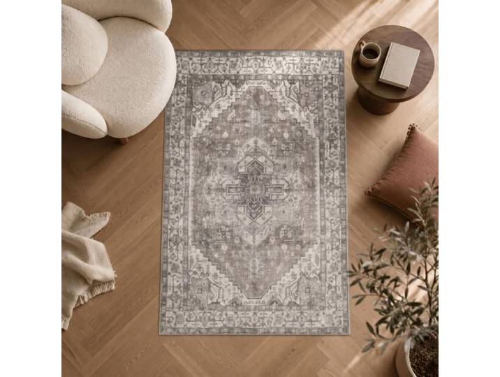 Tapis Vintage Mandala 200 x 300 cm Gris-Beige Lavable 3 mm