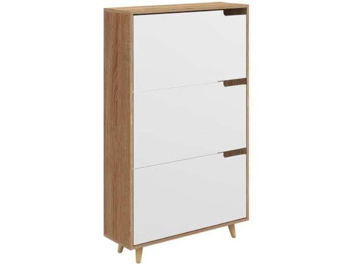 HOMCOM Meuble à Chaussures 3 Abattants 72L x 24l x 119H cm Naturel et Blanc Armoire à Chaussures\, Étagère Réglable\, Meubles pour Entrée