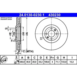 Bremsscheibe ATE 24.0130-0230.1 (2 Stk.) für Citroën Peugeot DS Ds4 308 CC 5