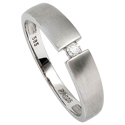 Solitärring JOBO Gr. 50, weiß (weißgold 585), Fingerringe, Damen, 50, P1 = bei 10-facher Vergrößerung erkennbare Einschlüsse, Diamanten Weißgold 585, Diamanten, Weißgold 585, 585 Weißgold mit Diamant 0,05 ct.