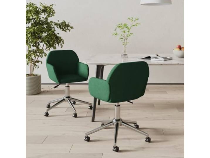HEFZGDB Drehbare Esszimmerstühle 2 STK. Dunkelgrün Stoff Drehstuhl mit Armlehne Ergonomisch Bequem Metallrahmen Stabil