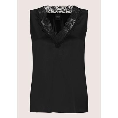 Trägertop MADELEINE "Top Lingerie-Top aus Seidensatin", Damen, Gr. 34, schwarz, Obermaterial: 92% Seide silk. 8% Elasthan EL., Modern, normal, V-Ausschnitt, Tops Trägertop, edle Spitze am Ausschnitt
