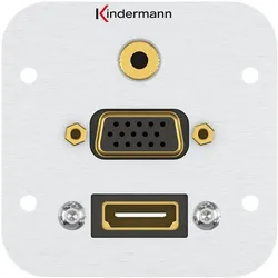 Kindermann 7441000586. Buchsen-Typ: HDMI + VGA + 3.5mm, Module Menge (max): 1 Modul(e). Produktfarbe: Aluminium (0.06 m), Videokabel, Silber